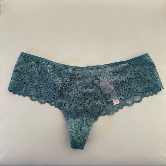 PINK Victoria's Secret Green Blue Lace Extra Low Rise Cheekster Thong NWT | XS - Picture 1 of 5